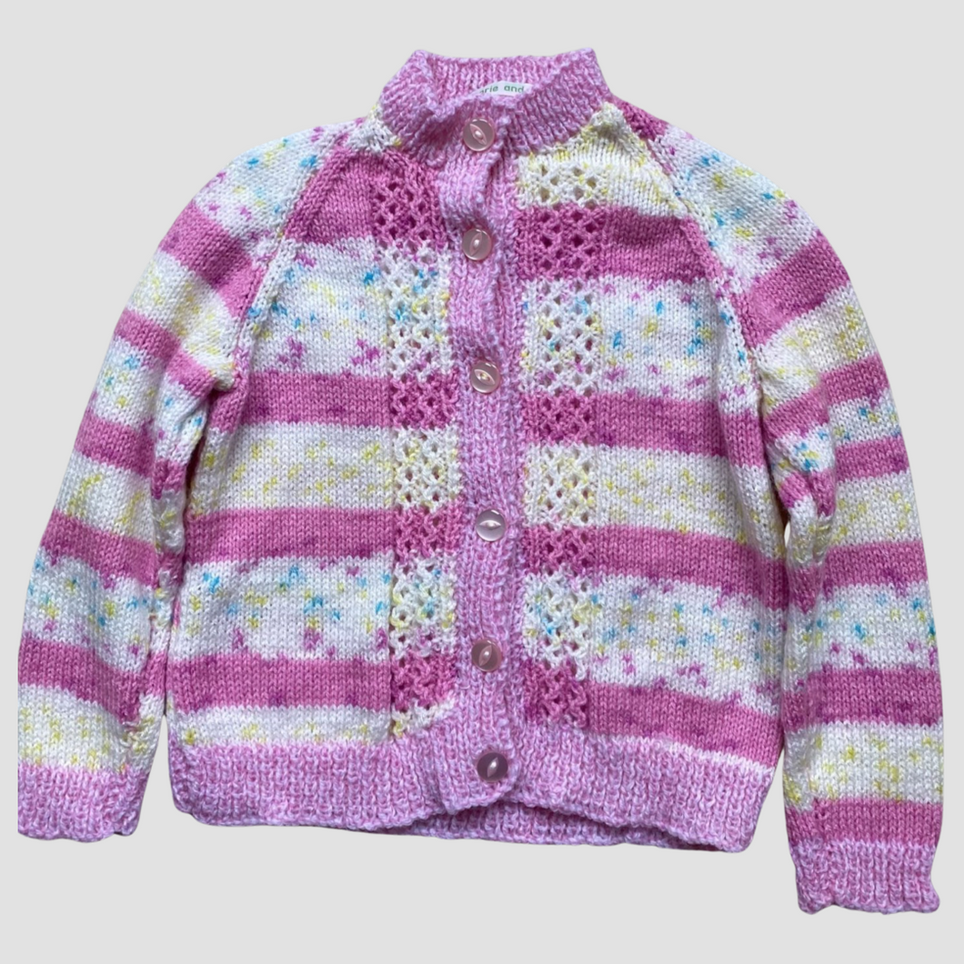 3-4 years - Cream and pink striped cardigan