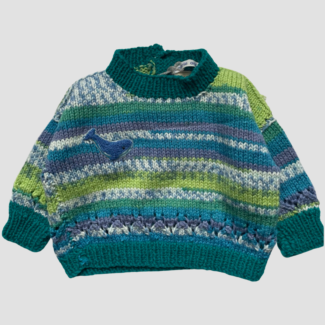 0-6 months - Green patterned “Whale” jumper