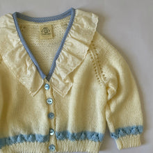 Load image into Gallery viewer, 2-3 years - Cream frilly cardigan with blue trim
