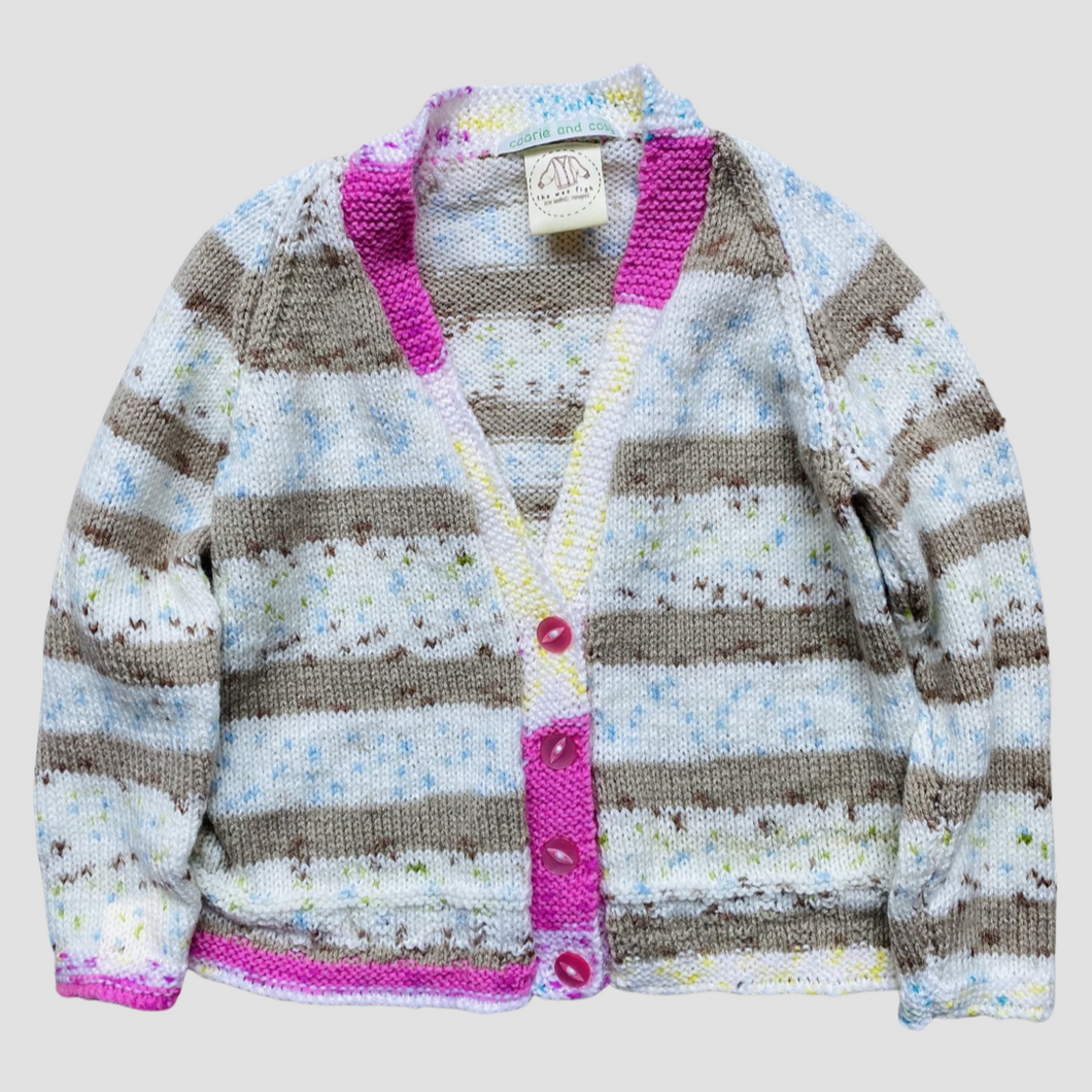 3-4 years - Cream, brown and pink striped cardigan
