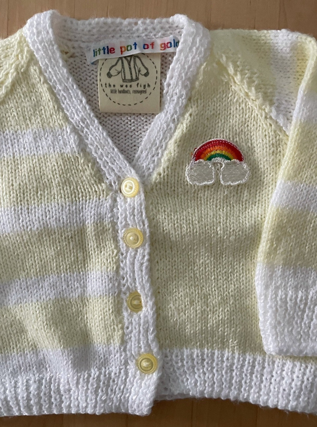 0-3 months - Yellow and white striped rainbow cardigan