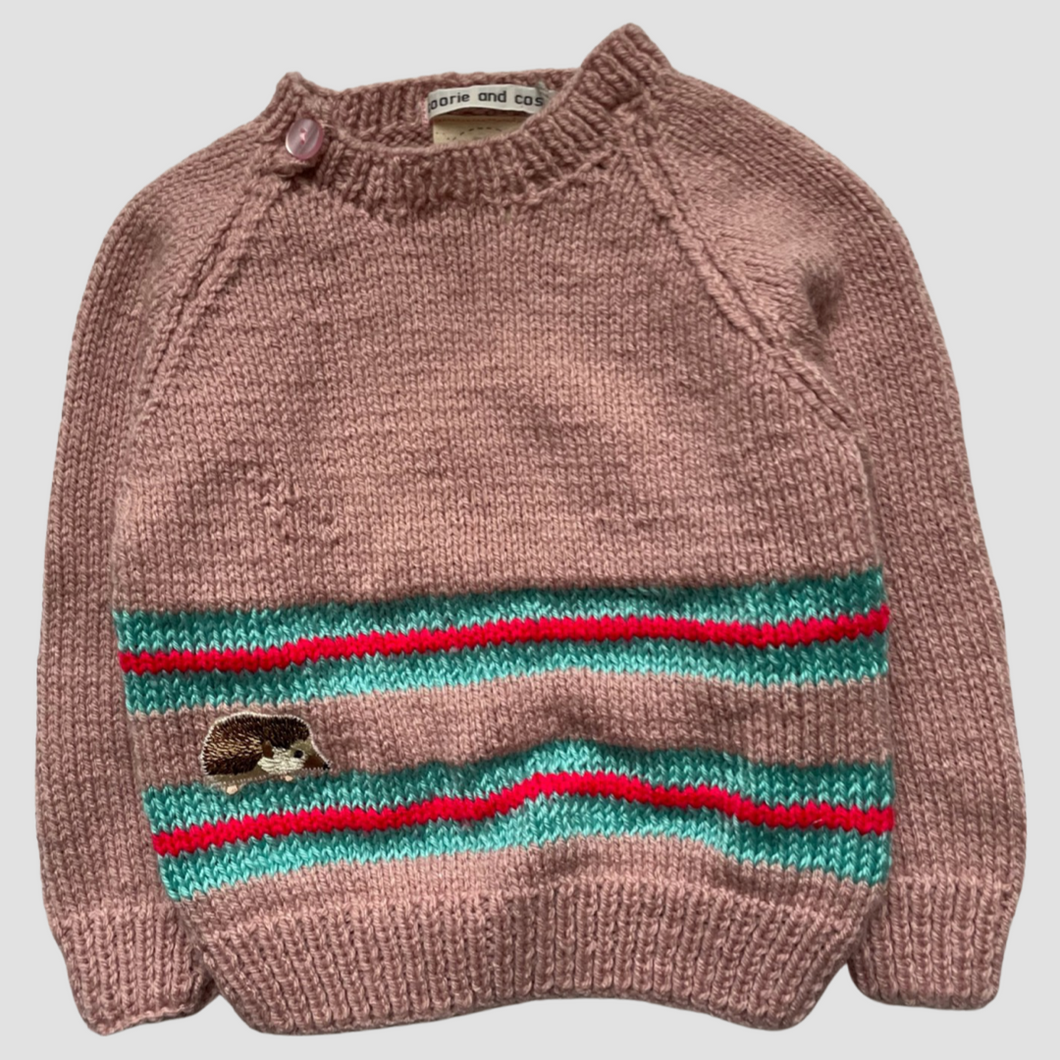 1-2 years - Dusty pink jumper with contrast stripes