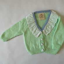 Load image into Gallery viewer, 0-6 months - Mint green frilly cardigan
