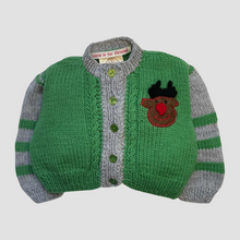 Load image into Gallery viewer, 0-3 months - Green and grey Rudolph cardigan
