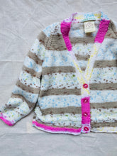 Load image into Gallery viewer, 3-4 years - Cream, brown and pink striped cardigan
