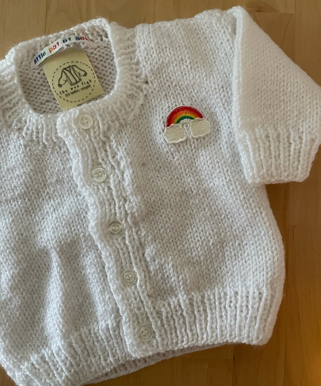 0-3 months - White rainbow cardigan