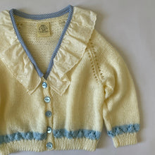 Load image into Gallery viewer, 2-3 years - Cream frilly cardigan with blue trim
