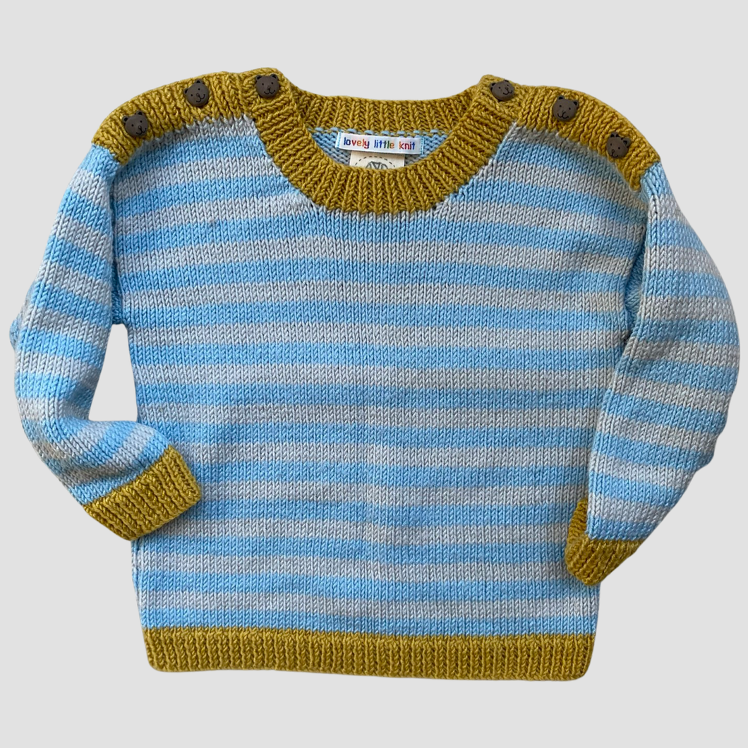 2-3 years - Blue and mustard jumper