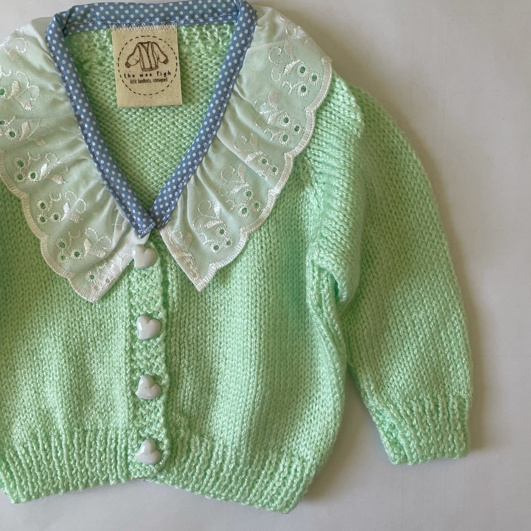 0-6 months - Mint green frilly cardigan