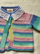 Load image into Gallery viewer, 0-6 months - Pastel striped frilly cardigan
