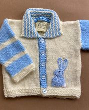 Load image into Gallery viewer, 0-3 months - Cream “Bunny” cardigan with striped sleeves
