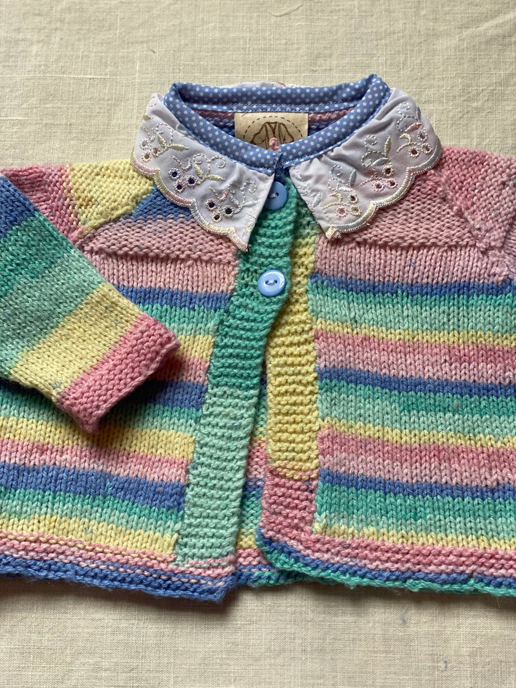 0-6 months - Pastel striped frilly cardigan