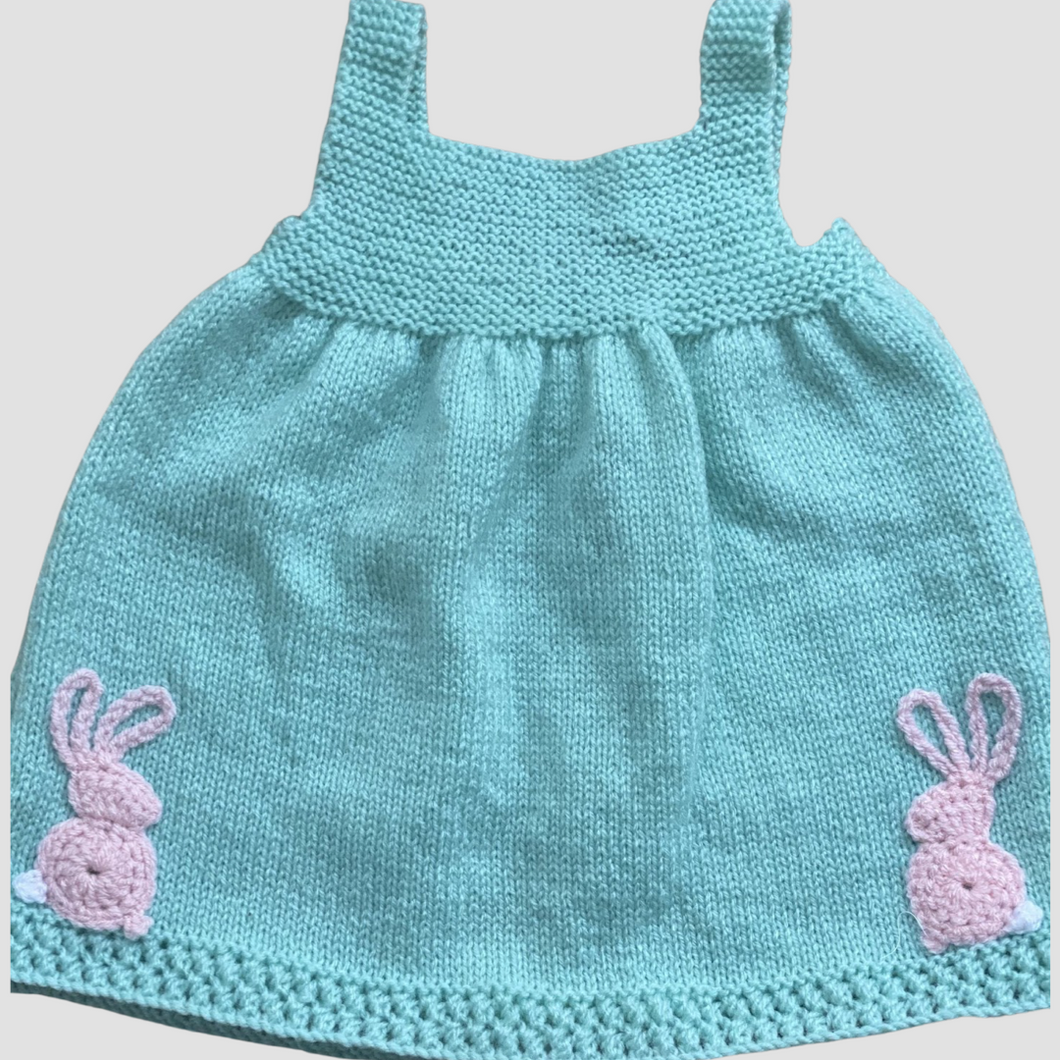 0-6 months - Mint green knitted “Bunny” dress