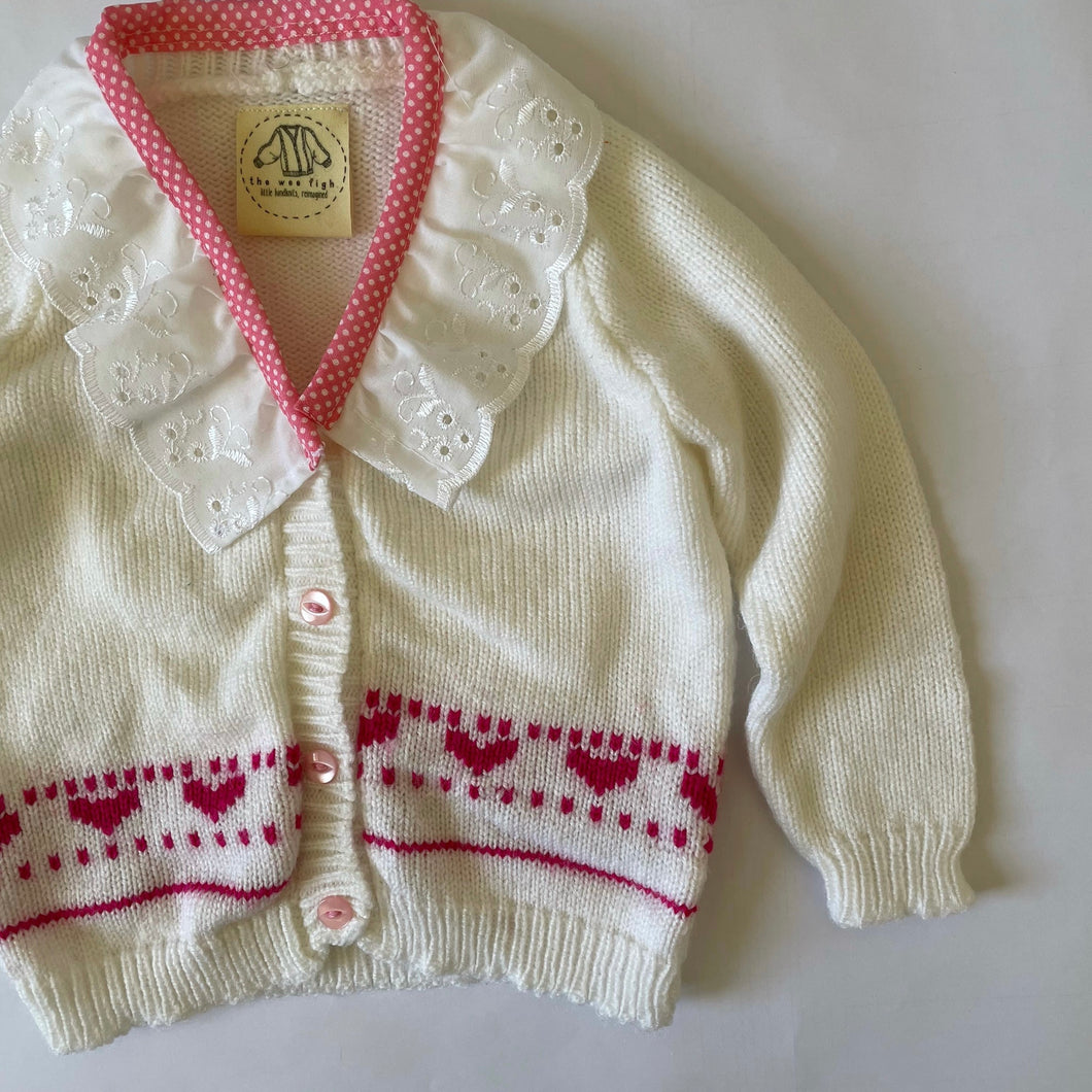 06-12 months - White frilly heart cardigan