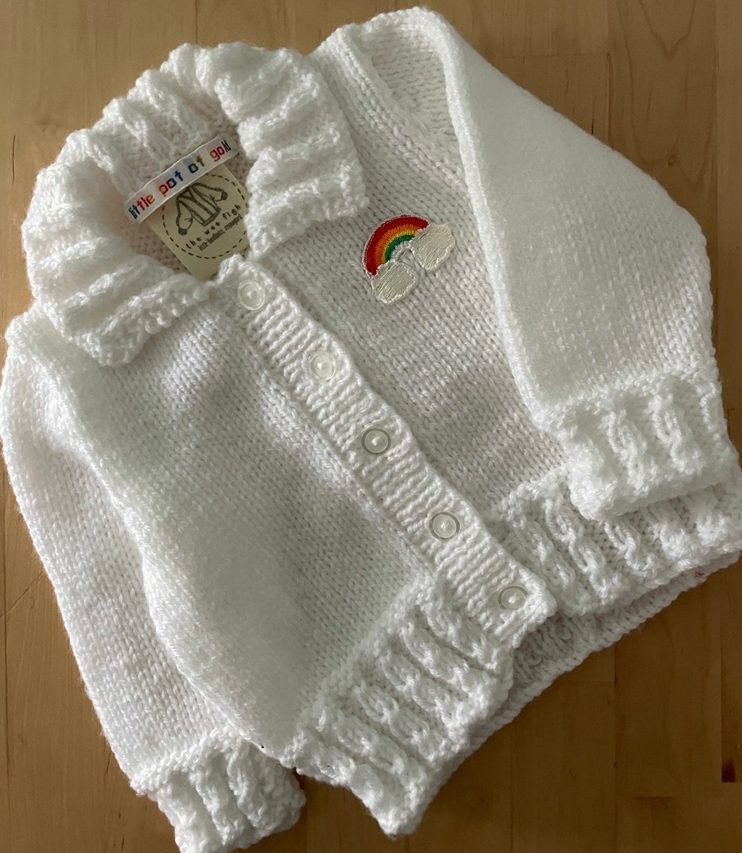 0-3 months - White collared rainbow cardigan