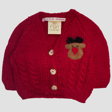 Load image into Gallery viewer, 0-6 months - Red Rudolph cardigan
