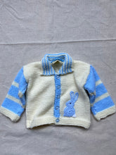 Load image into Gallery viewer, 0-3 months - Cream “Bunny” cardigan with striped sleeves
